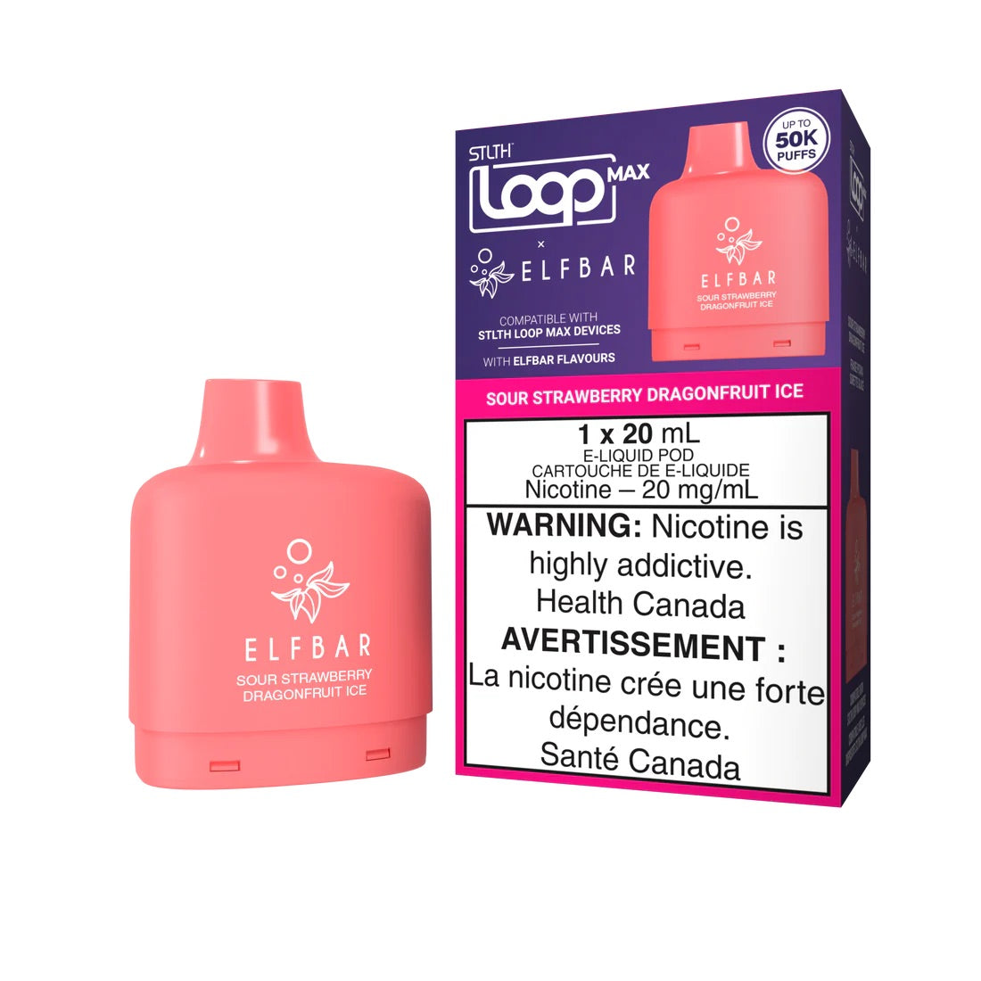 STLTH Loop Max X Elfbar Pod 50k Sour Strawberry Dragonfruit Ice (provincial tax)